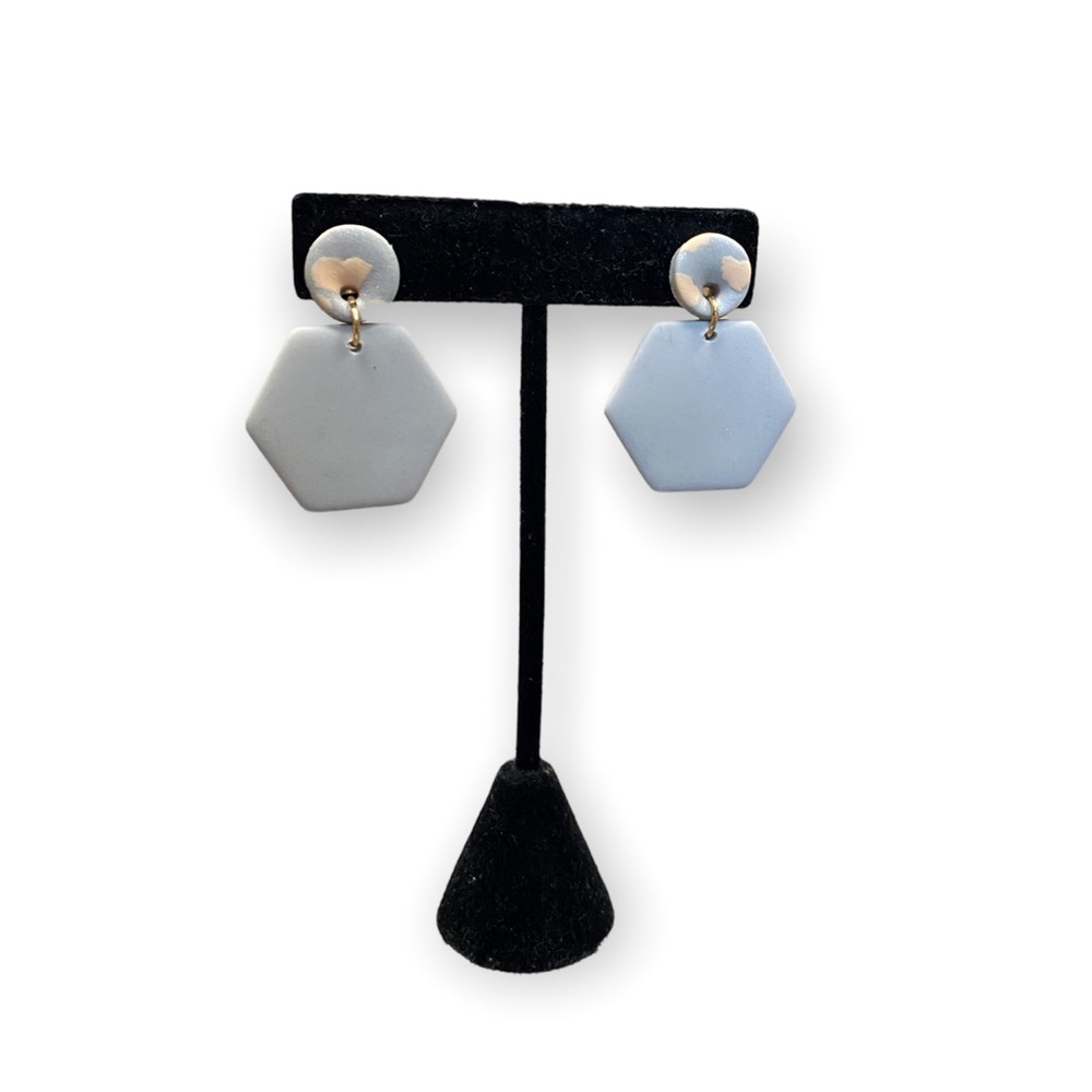 Handmade Grey with a dab of Cream Octagon Dangling Earrings